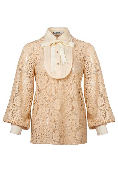 CREAM LACE SHIRT WITH BOWN